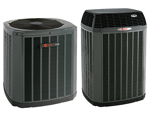 two Trane outdoor air conditioning condenser units