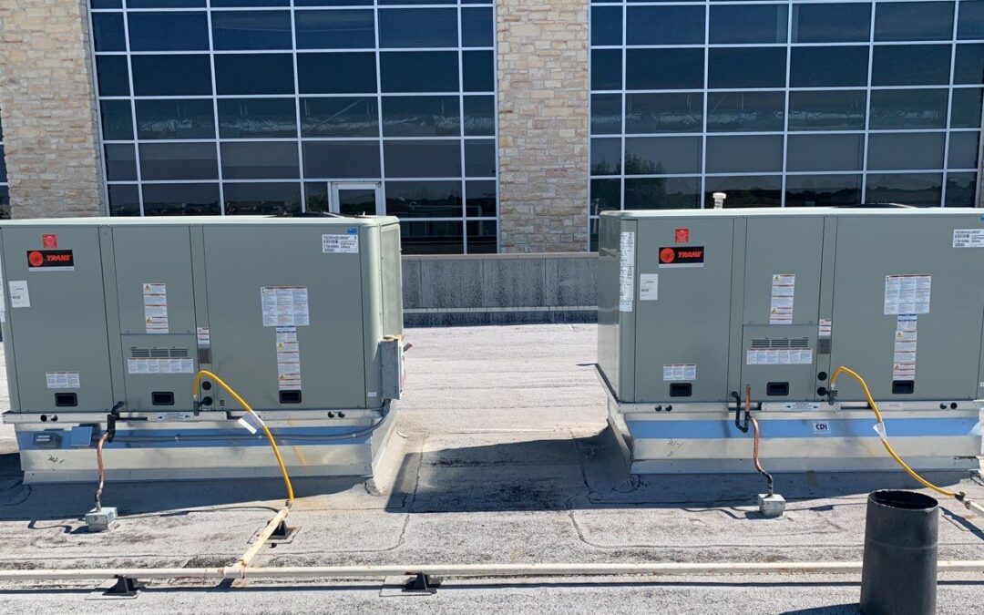 commercial hvac system on a rooftop for a dermatology office in Dallas, Texas, rooftop commercial hvac system, Trane Commercial HVAC System